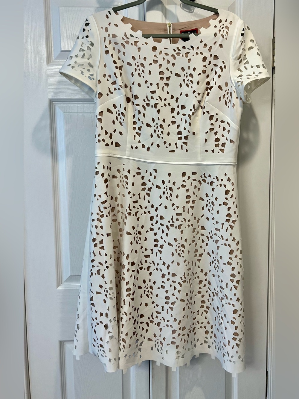 White Laser-Cut Midi Dress - Classic A-Line